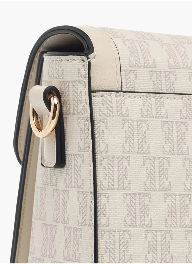 ELLE Womens Monogram Print Crossbody Bag With Button Closure And Adjustable Strap