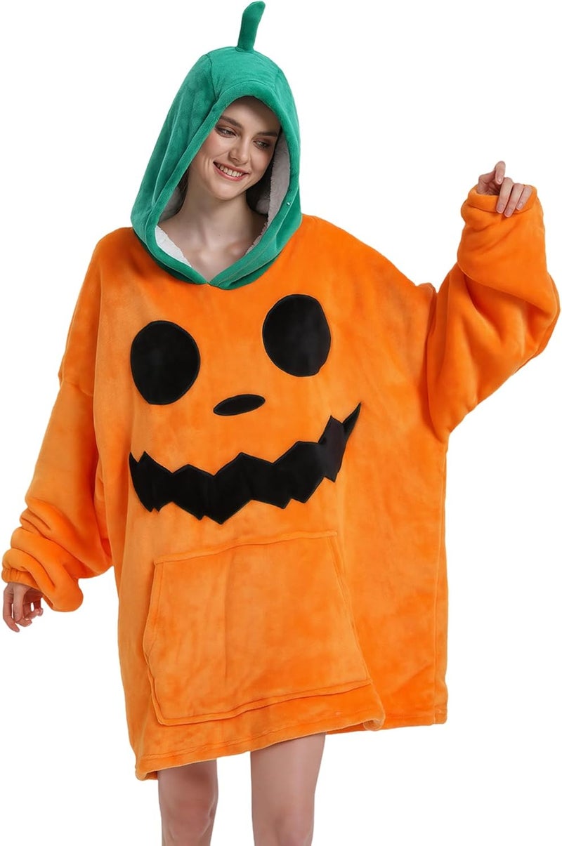 Solvienne Wearable Blanket Hoodie, Men Women Soft Flannel with oversized Pocket Christmas Halloween Cozy Lounge Wear - Image 1