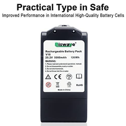 Biswaye Upgraded 25.2V 5.0Ah V10 Replacement Battery Compatible with Dyson Cyclone V10 SV12, V10 Animal, V10 Absolute, V10 Allergy Cordless Vacuum Batteries, Comes with 2 Filters - Image 5