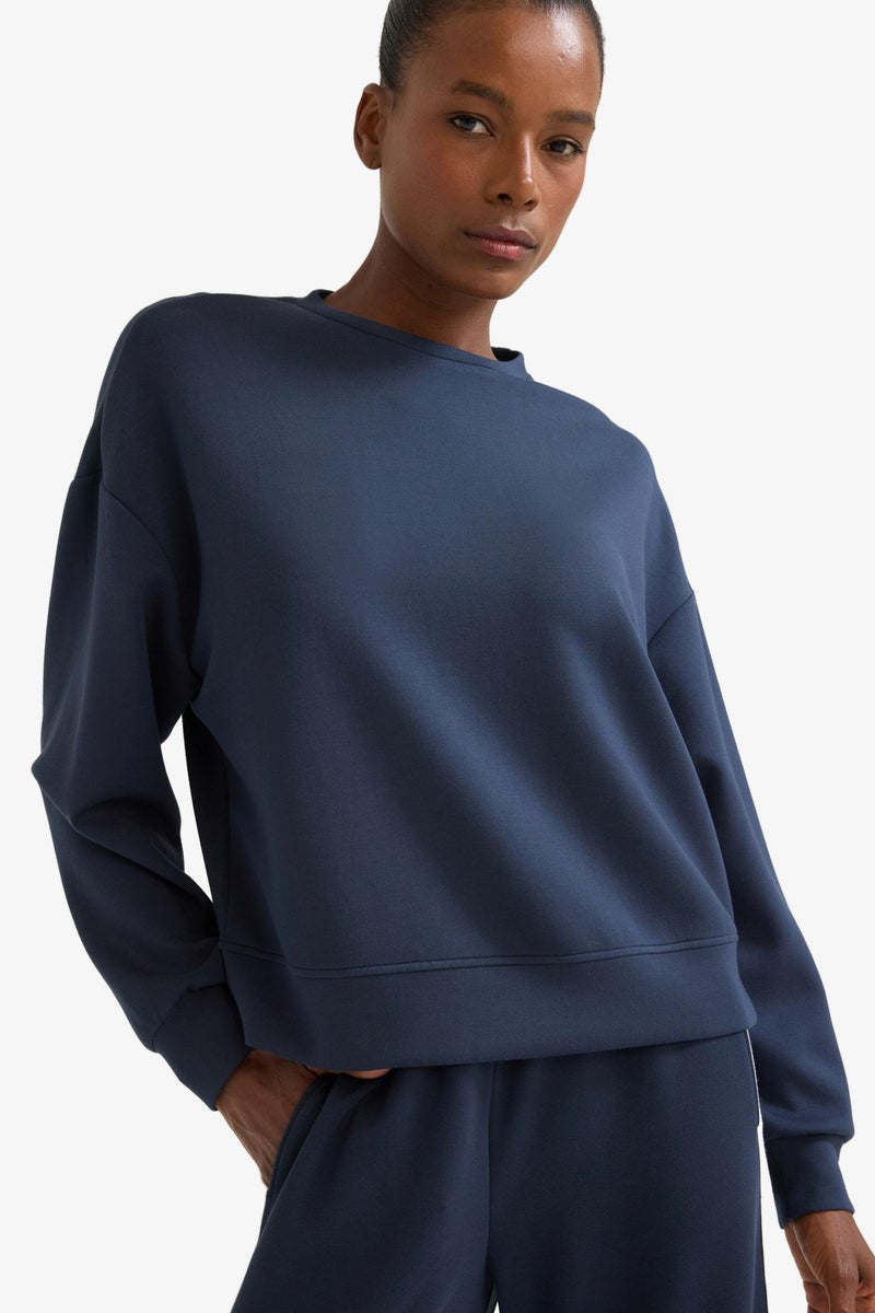 DeFacto Blue Woman DeFactoFit Oversize Modal Ultra Soft Sweatshirt Casual - Image 4