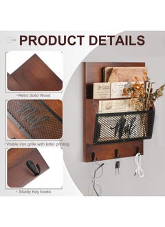Yalikop 2 Tiered Mail Organizer Wall Mounted Keys And Mail Holder On Wall Mail Organizer Wall Mounted 13.66" X 10.6" Decorative Mail Sorter Organizer Mail And Key Holder For Home, Office  - Image 4