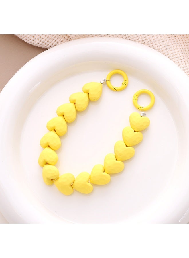 NIBEMINENT Beaded Phone Lanyard, Anti Lost Removable Wrist Strap, Peach Heart String Ball Bracelet Pendant, Phone Keychain Lanyard,K1870/Yellow