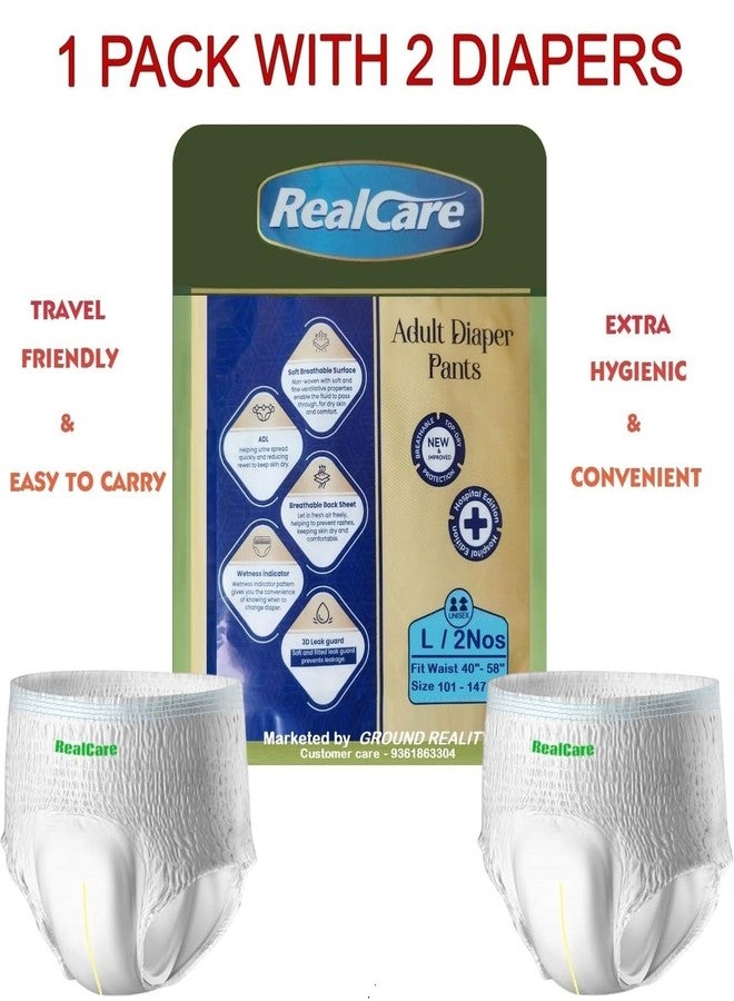 LUREME Real Care Large Size (40-58 Inch, 101-147cms) Premium Class Adult Pull Up Pant Style Diapers for Men Women with Advanced 3D Superior Absorbency Core Anti-Bacterial 1 Pack of 2 Diapers - Image 2