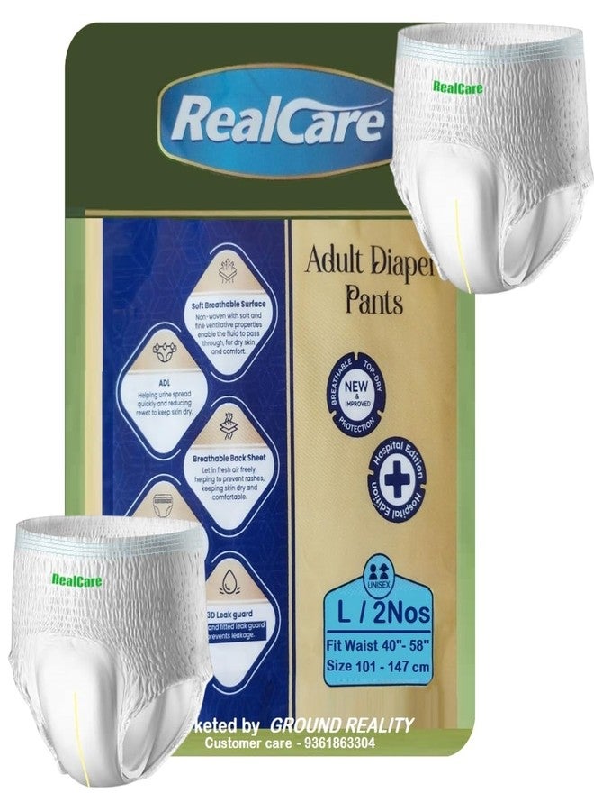 LUREME Real Care Large Size (40-58 Inch, 101-147cms) Premium Class Adult Pull Up Pant Style Diapers for Men Women with Advanced 3D Superior Absorbency Core Anti-Bacterial 1 Pack of 2 Diapers - Image 1