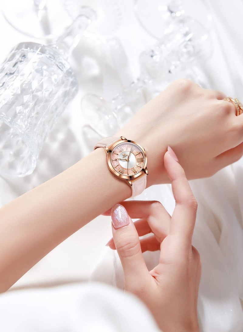 OLEVS Women's Elegant Formal Analog Quartz Leather Waterproof Quicksand Watch 5539 - Image 2