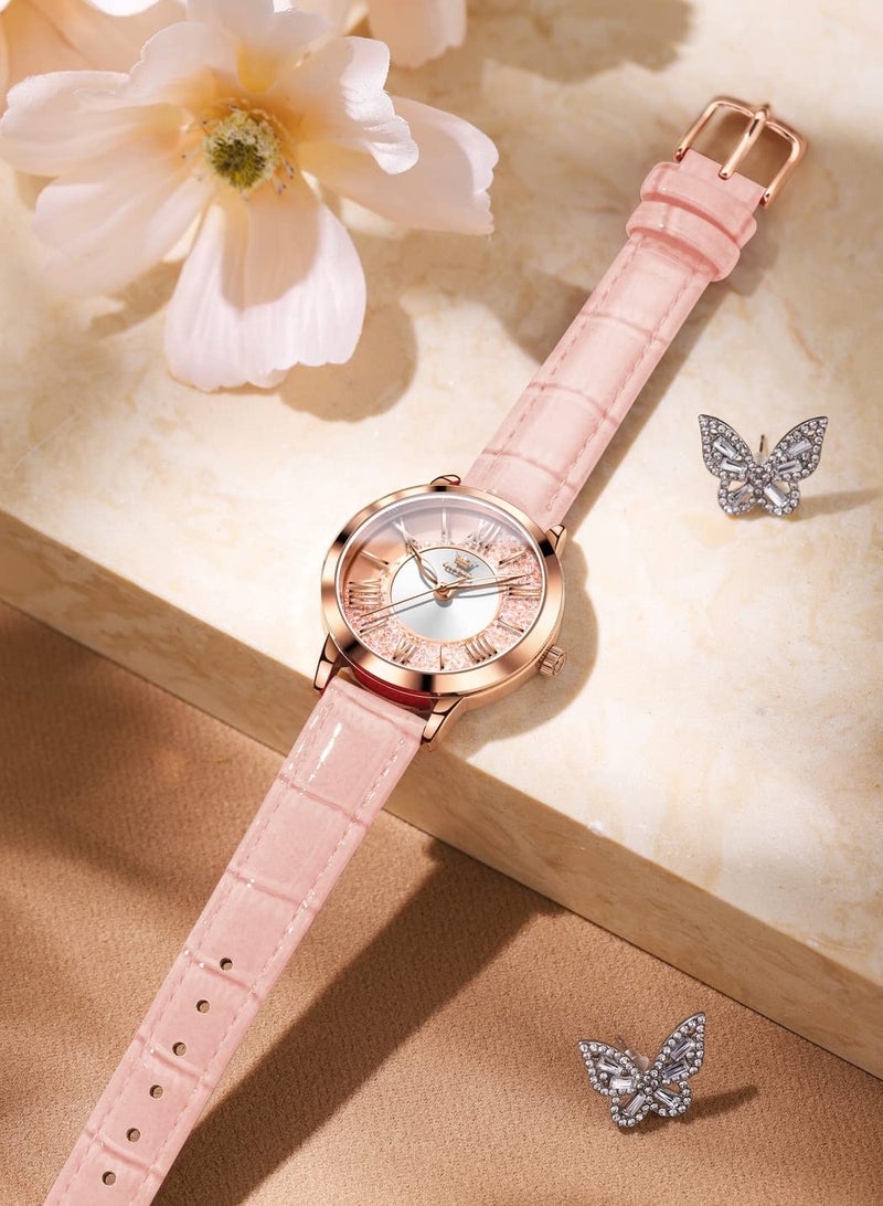 OLEVS Women's Elegant Formal Analog Quartz Leather Waterproof Quicksand Watch 5539 - Image 3