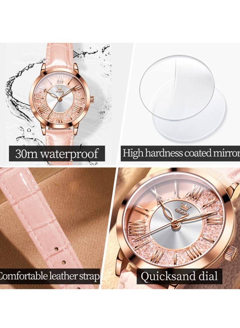 OLEVS Women's Elegant Formal Analog Quartz Leather Waterproof Quicksand Watch 5539 - Image 5