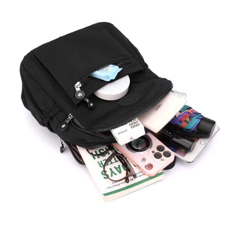 Tanweibago Mini Nylon Women Backpacks,11L Small Ladies backpacks Casual Lightweight Women Shopping Travel Daypack (Black) - Image 4