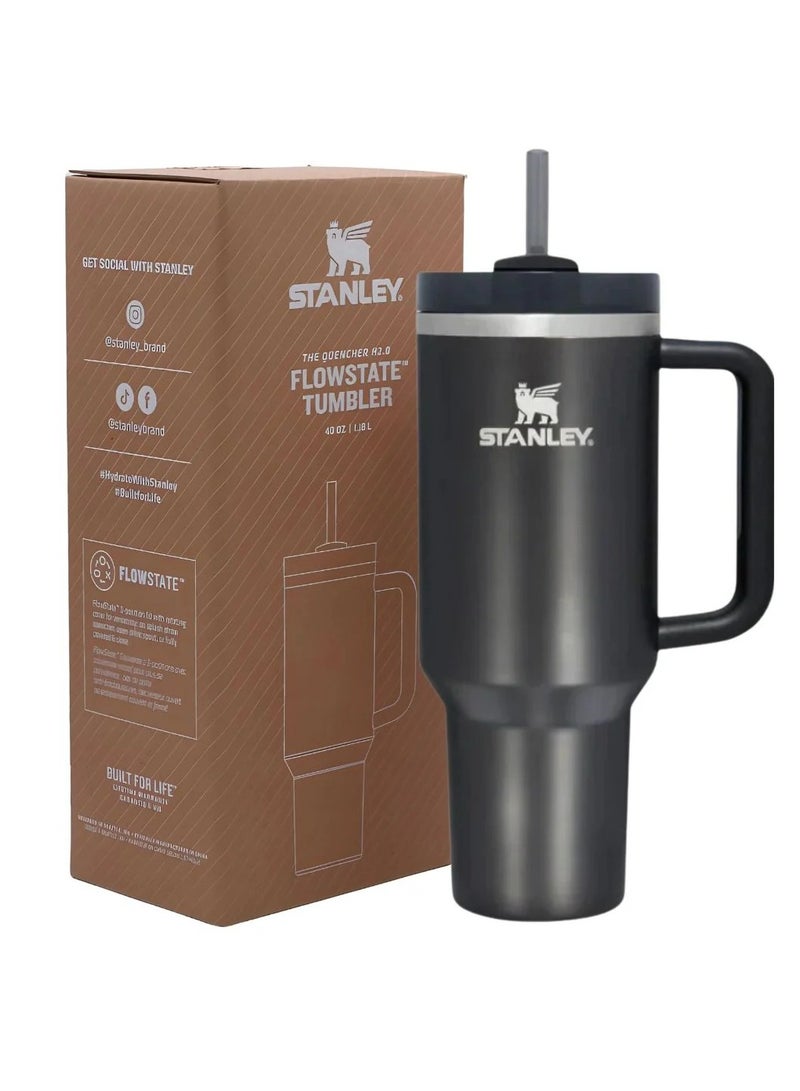 Stanley Quencher H2.0 FlowState Vacuum Insulated Tumbler – 40 oz Black Stainless Steel Travel Mug with Lid & Reusable Straw | Leakproof Double-Walled Design Keeps Drinks Hot for 7 Hours & Cold for 24 Hours | Durable, Eco-Friendly & Portable Hydration Bottle  - Image 2