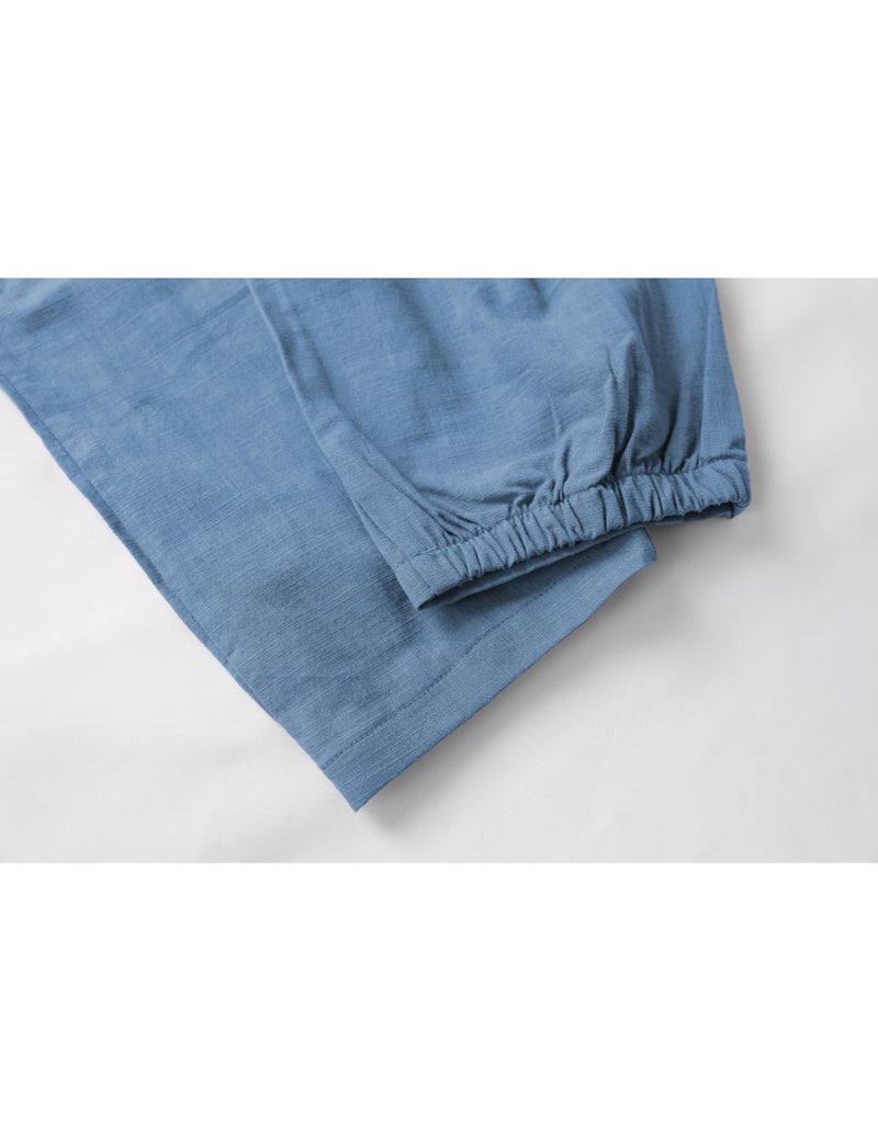 Tanming Linen Pants for Women Summer Casual High Waisted Drawstring White Beach Pant(Blue-L) - Image 5