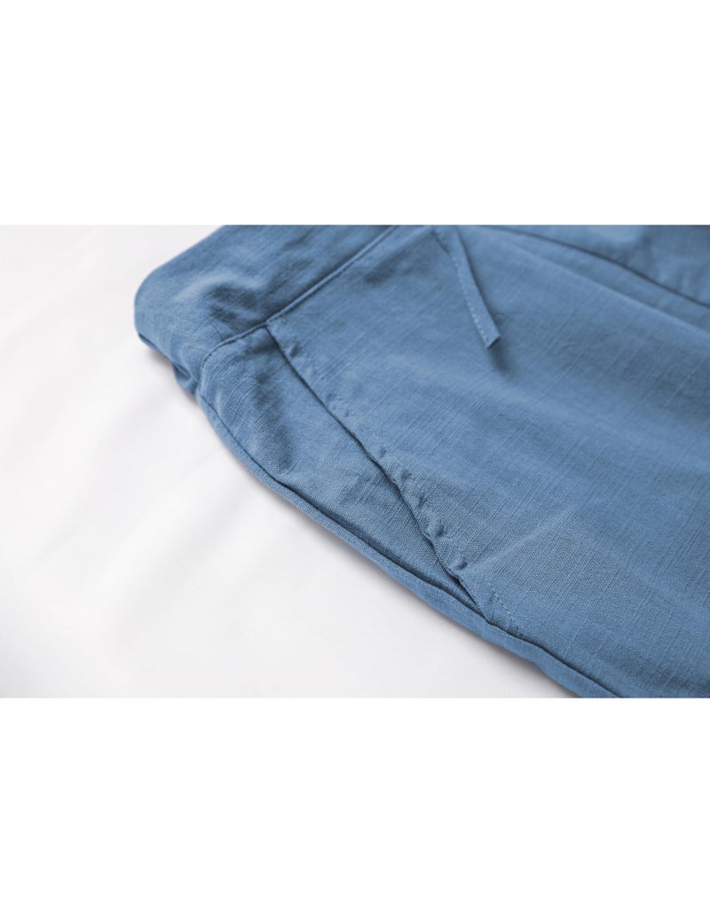Tanming Linen Pants for Women Summer Casual High Waisted Drawstring White Beach Pant(Blue-L) - Image 4