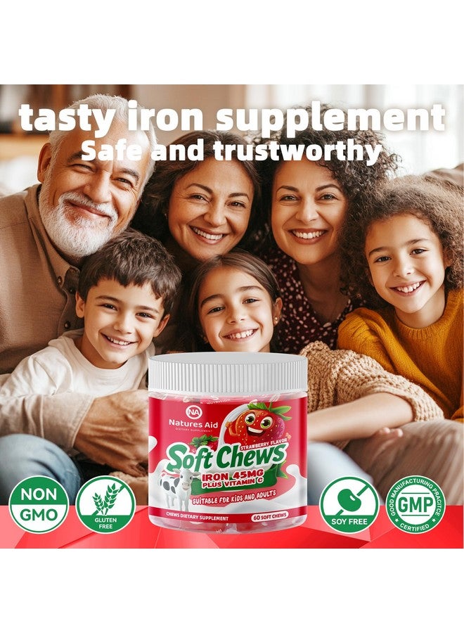 Natures Aid Chewable Iron Supplement for Women & Men and Kids - Strawberry Flavor, Iron Vitamin C Soft Chew for Max Absorption, Iron as Ferrous Fumarate, Ideal for Iron Deficiency, 2 Month Supply - Image 2