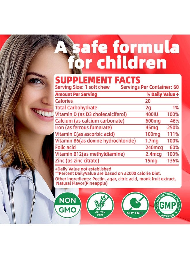 Natures Aid Chewable Iron Supplement for Women & Men and Kids - Strawberry Flavor, Iron Vitamin C Soft Chew for Max Absorption, Iron as Ferrous Fumarate, Ideal for Iron Deficiency, 2 Month Supply - Image 4