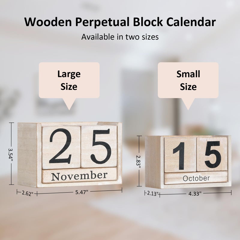 DEERINE Wooden Block Calendar for Desk, Small Size Daily Desktop Perpetual Desk Calendar, Cute Date Display Desk Accessories for Home Office Decor, Teacher, Classroom, Reusable Yearly, Grey Beige - Image 3