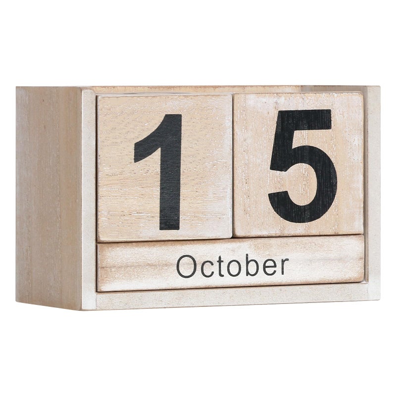 DEERINE Wooden Block Calendar for Desk, Small Size Daily Desktop Perpetual Desk Calendar, Cute Date Display Desk Accessories for Home Office Decor, Teacher, Classroom, Reusable Yearly, Grey Beige - Image 1