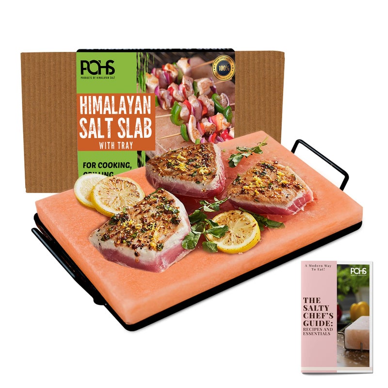 POHS Himalayan Salt Block Cooking Plate 12x8x15 for Cooking Grilling Cutting and Serving with Metal Tray  Recipe Booklet Unique Gifts for Men Women Chefs  Cooks - Image 3