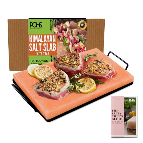 POHS Himalayan Salt Block Cooking Plate 12x8x15 for Cooking Grilling Cutting and Serving with Metal Tray  Recipe Booklet Unique Gifts for Men Women Chefs  Cooks - Image 1