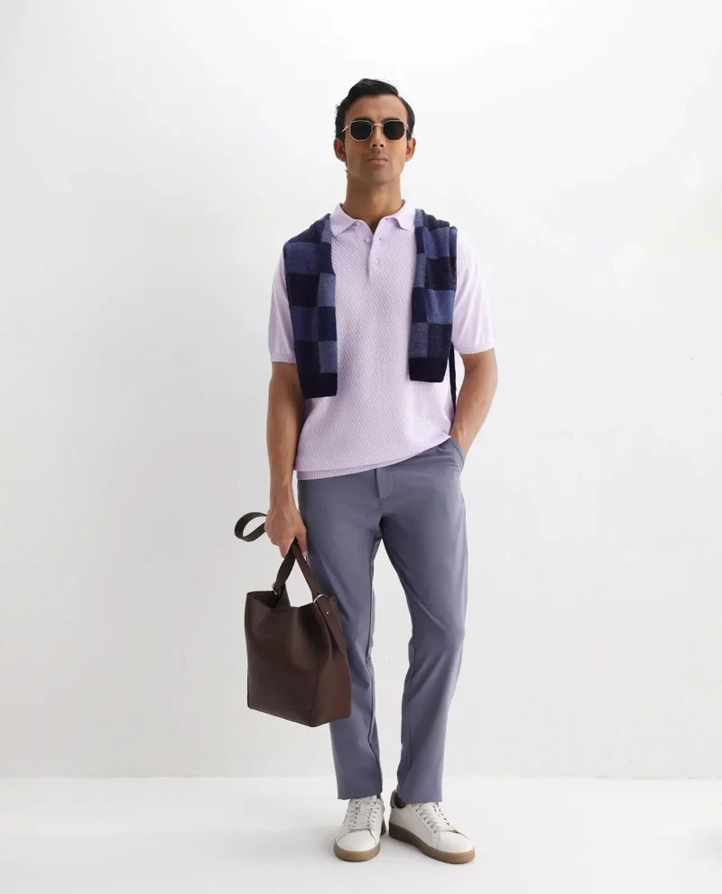 Rare Rabbit Men's Cable Knit Regular Fit Solid Polo