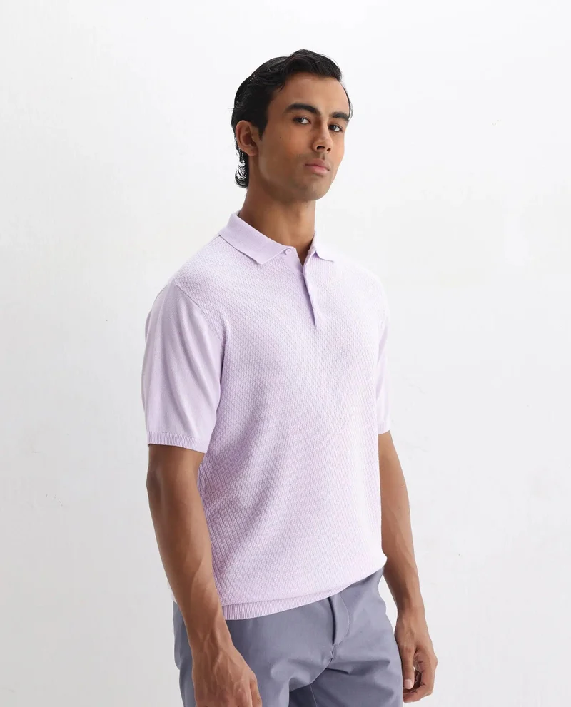 Rare Rabbit Men's Cable Knit Regular Fit Solid Polo