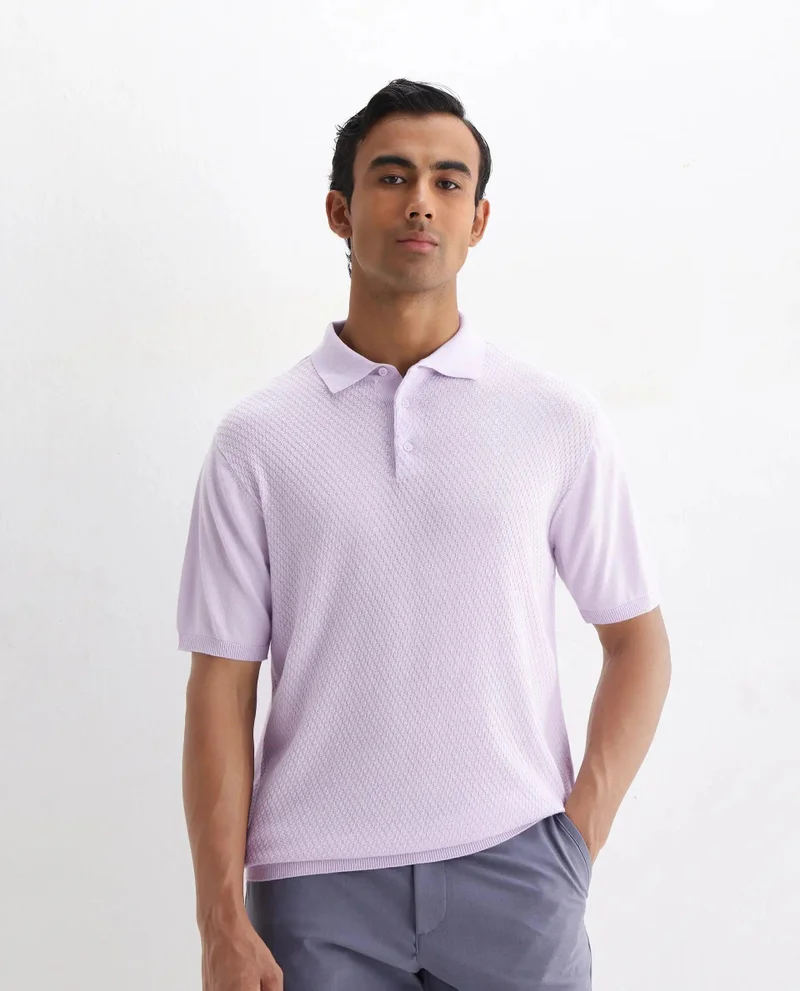 Rare Rabbit Men's Cable Knit Regular Fit Solid Polo