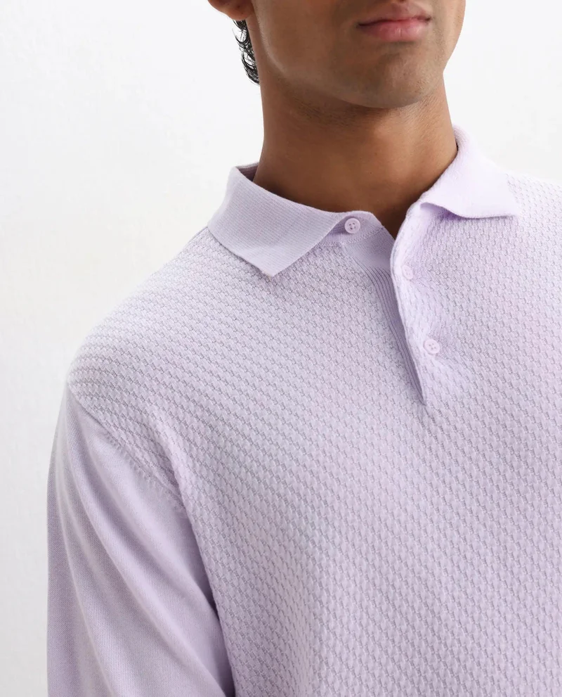 Rare Rabbit Men's Cable Knit Regular Fit Solid Polo