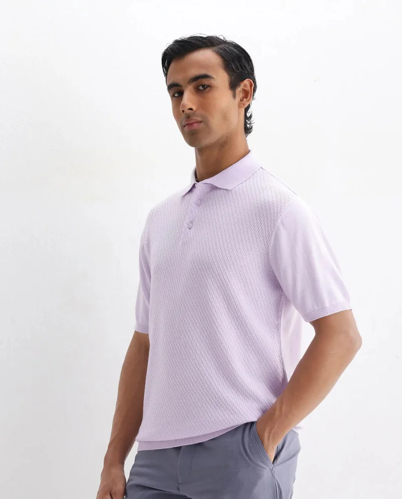 Rare Rabbit Men's Cable Knit Regular Fit Solid Polo