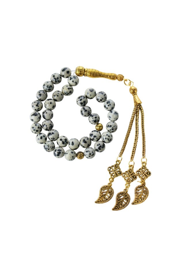 Fabienne Prayer Beads 33 Natural Stone Dalmatian Jasper Tasbih 8mm with Gift Box and Metallic Tassel Ideal for Gift Ramadan Hajj Umrah Eid White/Black - Image 2