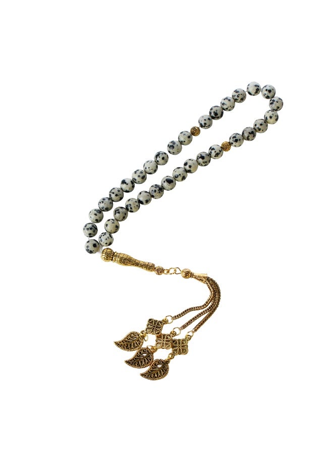 Fabienne Prayer Beads 33 Natural Stone Dalmatian Jasper Tasbih 8mm with Gift Box and Metallic Tassel Ideal for Gift Ramadan Hajj Umrah Eid White/Black - Image 3