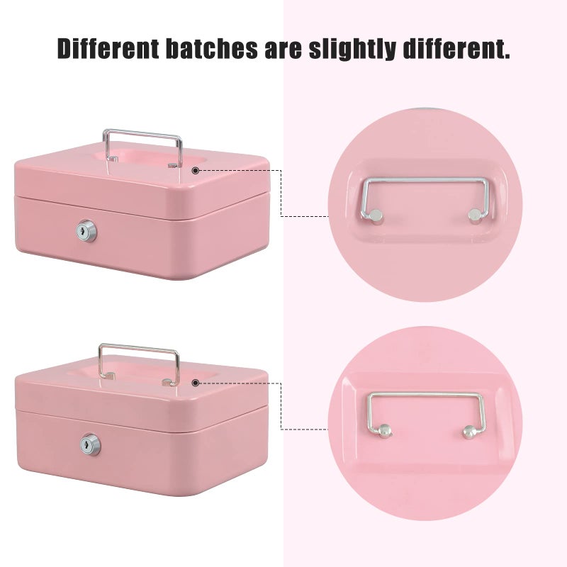 xydled Locking Steel Medium Cash Box with Removable Coin Tray and Key Lock,7.87"x 6.30"x 3.54",Pink - Image 5