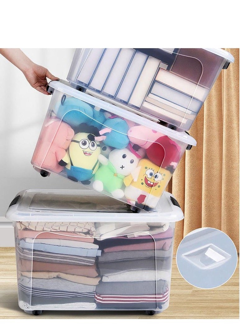 جولدن - صندوق تخزين شفاف 52.5 × 38 × 32.5 سم صندوق تخزين بعجلات صندوق تخزين قماشي بلاستيكي لتخزين الألعاب وحاوية مكعب تخزين بمقبض لتنظيم الألعاب والملابس وخزانة المكتب المنزلي - Image 1