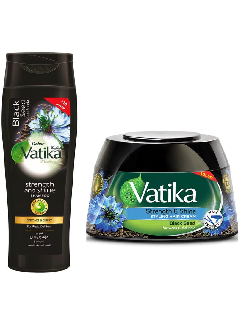 VATIKA Vatika Naturals Shampoo Strength & Shine Black Seed +Strength &Shine Styling Hair Cream Black Seed 370Ml 