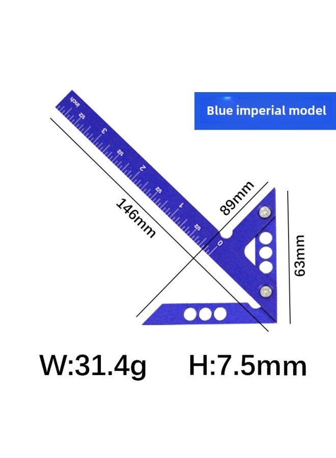 Aluminum Alloy Angle Ruler Center Ruler 45 Degree Triangle Arrow Right Angle Positioning Ruler 90 Degree Angle Ruler Woodworking Marking Ruler-Model:A1199 Blue Imperial [bag] 31.4g - Image 1