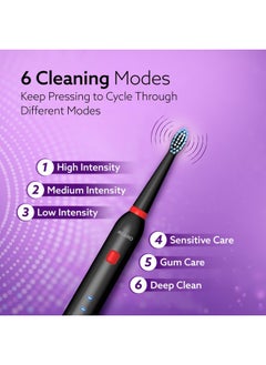 Cosmic Lite Sonic Electric Toothbrush For Adults With 6 Modes, 3 Brush Heads, 1 Interdental Head And Rechargeable With 3.5 Hours Charge Lasting Up To 25 Days, Power Toothbrush, Black - pzsku/ZB2D795B43634E639157BZ/45/_/1735566893/ded5c1c0-1811-4202-8d08-dc33ab386c8f