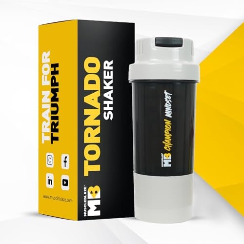 MUSCLEBLAZE موسل بليز تورنادو جيم شيكر (رمادي، 500 مل) | زجاجة شرب مع قسم إضافي | مضادة للتسرب، خالية من BPA شيكر بروتين | بلاستيك - Image 1