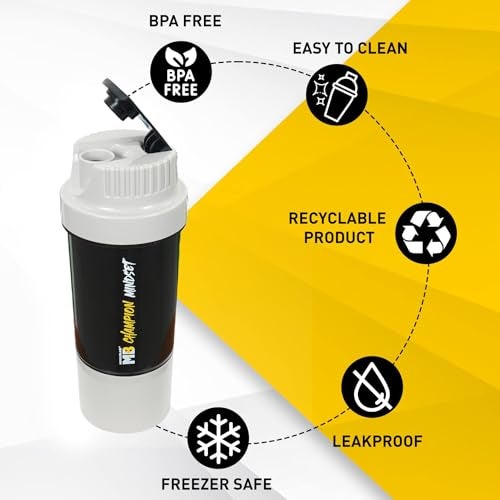 MUSCLEBLAZE موسل بليز تورنادو جيم شيكر (رمادي، 500 مل) | زجاجة شرب مع قسم إضافي | مضادة للتسرب، خالية من BPA شيكر بروتين | بلاستيك - Image 2