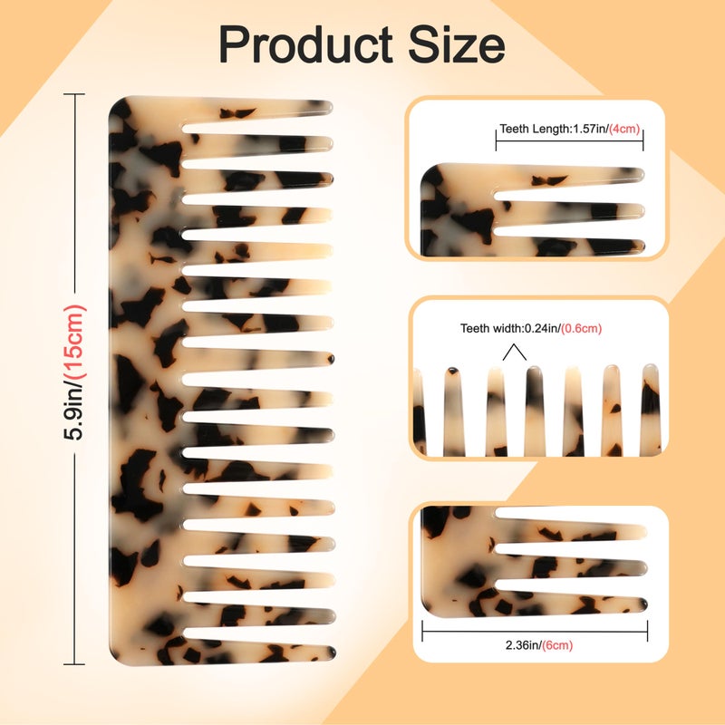 TaShow Hair Detangling Comb, 2 Pack Large Cellulose Acetate Wide Tooth Comb for Wet and Dry, Women's Thick Curly Wavy Hair (Tortoise Shell, Ivory) - Image 2