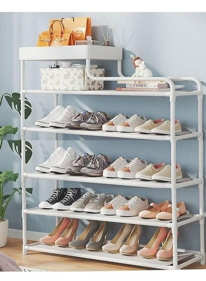 Generic 6-Layer Iron Plastic Shoe Rack Storage Stackable Shoes Boots Organizer For Closet Bedroom Hallway,White - Image 1