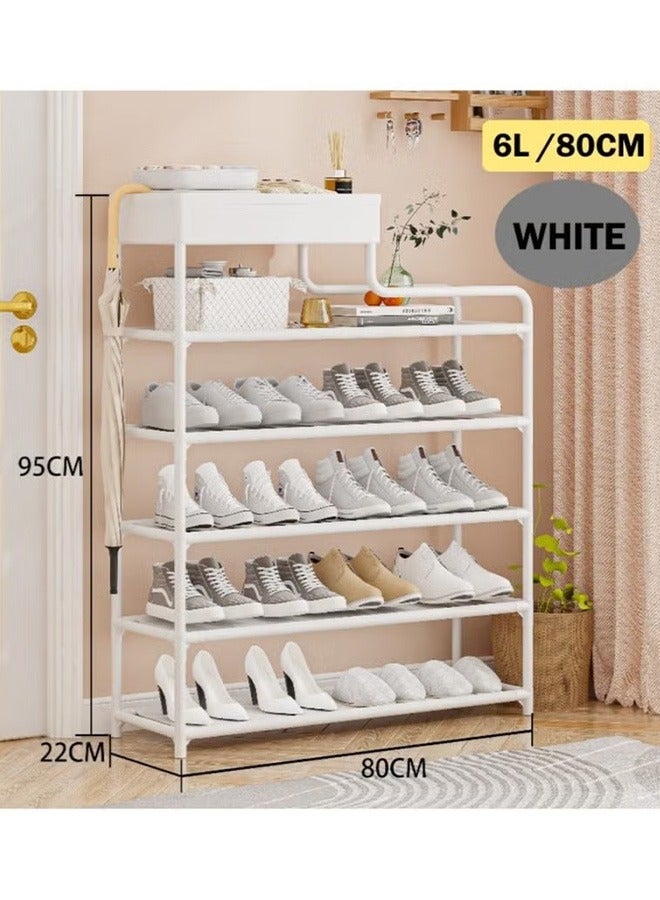 Generic 6-Layer Iron Plastic Shoe Rack Storage Stackable Shoes Boots Organizer For Closet Bedroom Hallway,White - Image 2