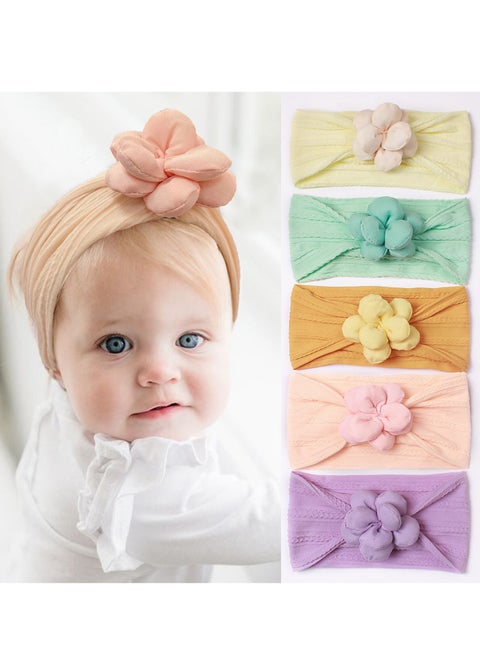 5-Piece Baby Girls Headband Stretchy Nylon Soft Headband with Flower Cute Princess Hairband Hair Accessories