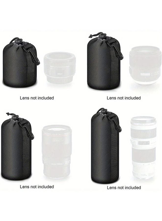 4 Pcs Black Neoprene Waterproof Drawstring Pouch Bag For Camera Lens Protector Case - Image 2