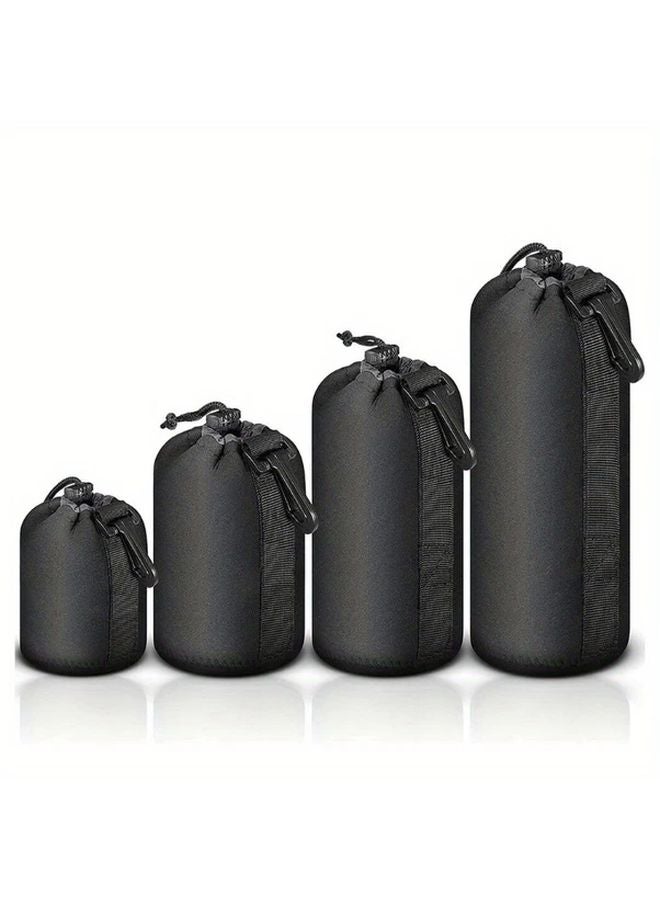 4 Pcs Black Neoprene Waterproof Drawstring Pouch Bag For Camera Lens Protector Case - Image 5