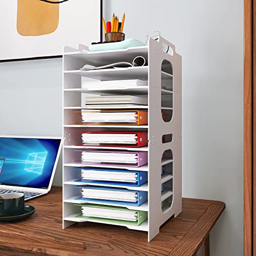 Natwind Office Stackable Paper Organizer for Desk White Desktop File Sorter Desk Organizer Letter Tray Holder Document Storage Rack for Home Office School 10Tier