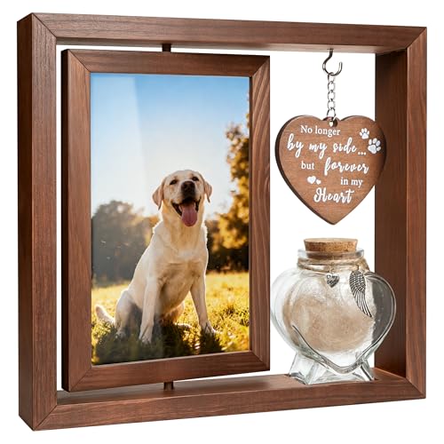 HAMUIERS Dog Memorial Gifts for Loss of Pet Rotating Wooden Frame for 4x6 Photo Fur Hair Jar Sympathy Gift for Pet Bereavement Remembrance Keepsake Rainbow Bridge Gift for Dog Lovers Cat Lovers - Image 1
