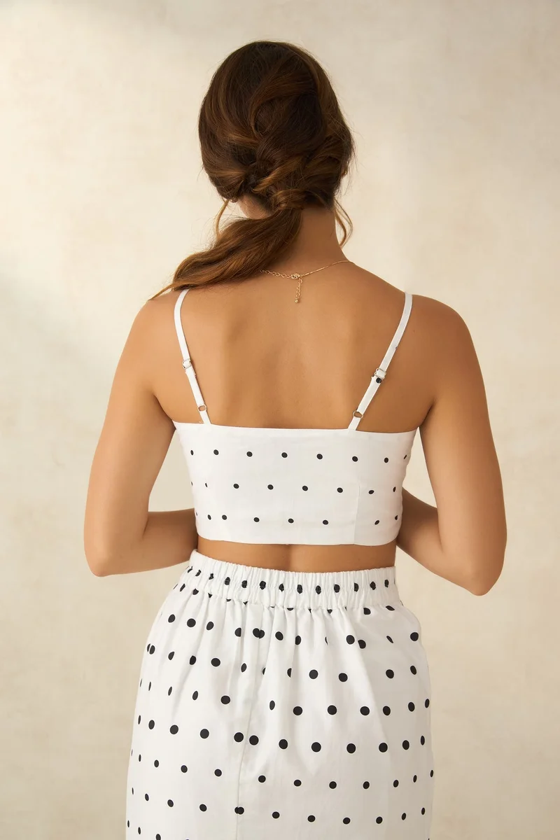 Virgio  Printed  Cotton Polka Crop Top With Strappy Neck for Women for Women | Best Price UAE