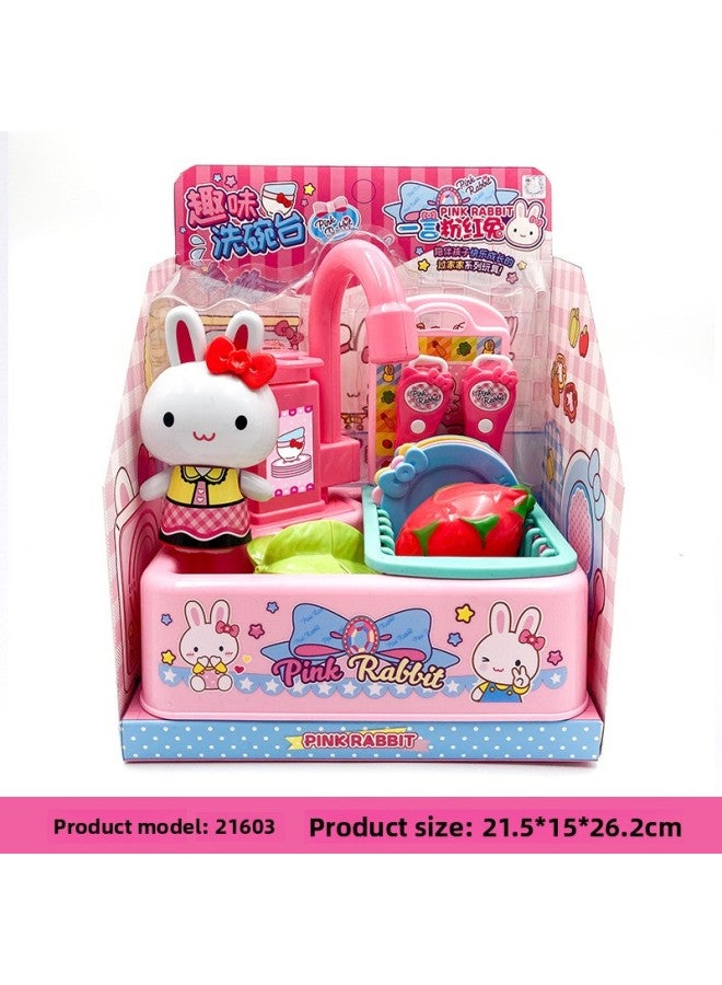 One-word Pink Rabbit Simulation Doctor Play House Kitchen Toy Stall Children's Educational Toys Toy Set-Color:RC21603 Fun Dishwashing Table - Image 1