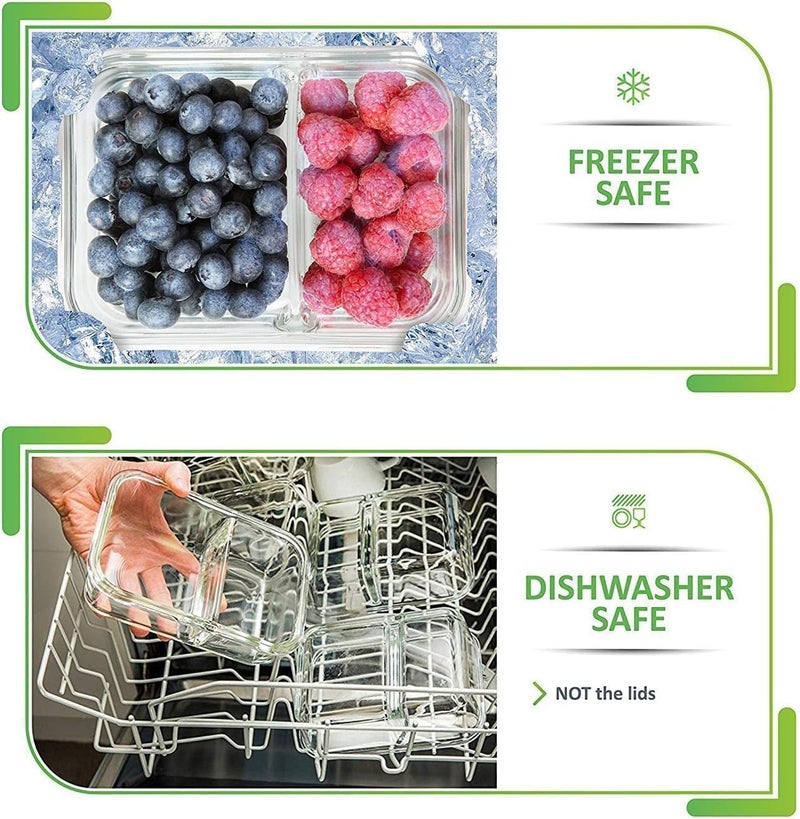 بريب ناتشورالز حاويات تحضير وجبات زجاجية من PrepNaturals 5 قطع 27 أونصة - آمنة للغسالة والميكروويف والثلاجة والفرن - حاويات تخزين زجاجية بأغطية (متعددة الأقسام) - Image 4