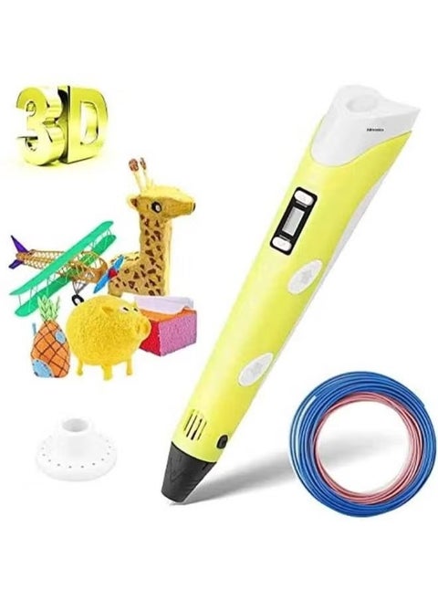3D Printing Pen with LCD Display – Compatible with 1.75mm PLA/ABS Filament, USB Powered – Perfect for Kids, Beginners, and Creatives – Easy-to-Use 3D Drawing Pen for Art, Crafts, and DIY Projects (Yellow)