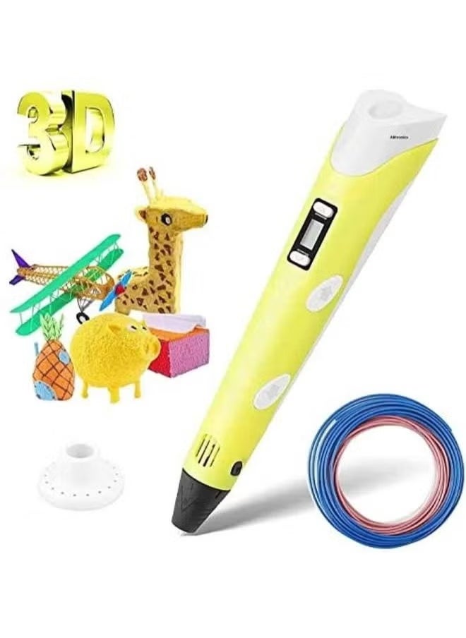 3D Printing Pen with LCD Display – Compatible with 1.75mm PLA/ABS Filament, USB Powered – Perfect for Kids, Beginners, and Creatives – Easy-to-Use 3D Drawing Pen for Art, Crafts, and DIY Projects (Yellow)