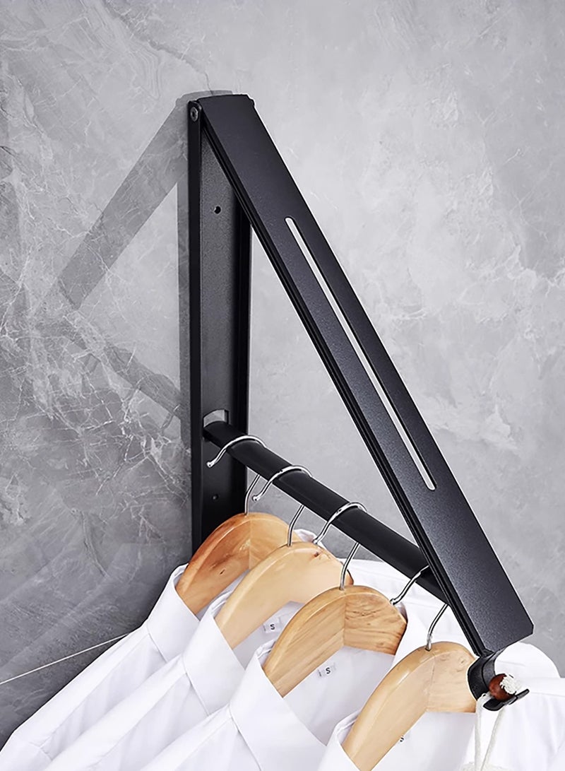 KASTWAVE Retractable Clothes Rack, Stealth Clothes Drying Hangers, Wall Mounted Folding Clothes Hanger Drying Rack for Laundry Room Closet Storage Organization (Black) - Image 2
