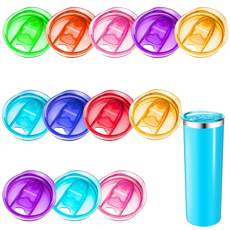 YBB 12 Pcs 20 oz Skinny Tumbler Replacement Lids Multicolored Spill Proof Splash Resistant Tumbler Cup Lids Cover